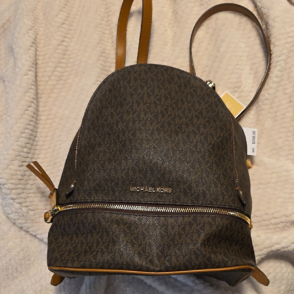 Michael Kors Dark Brown Backpack with Gold Accents